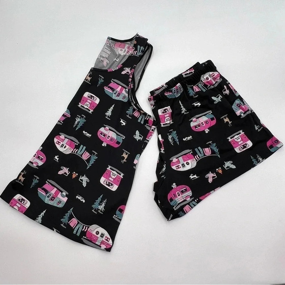 Happy Camper Camping Women’s S (4-6) Pajamas Shorts Tank Top‎ Sleep Set PJ’s - Picture 1 of 9